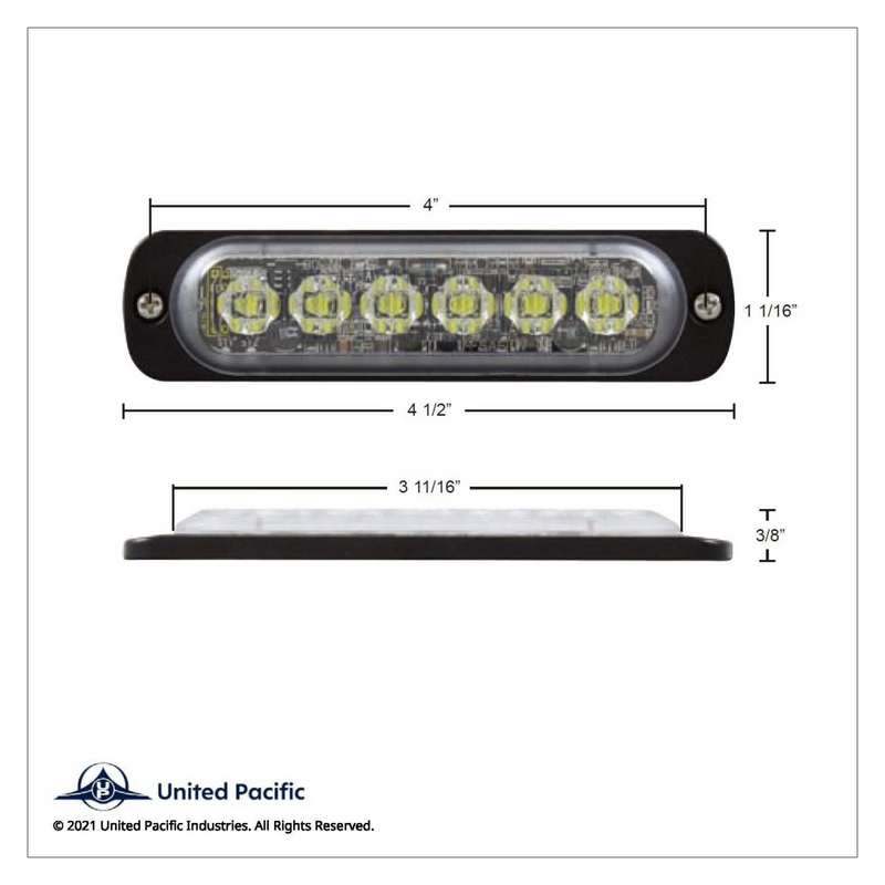 Luz de advertencia direccional súper delgada de 6 LED de alta potencia - LED ámbar y blanco (a granel)