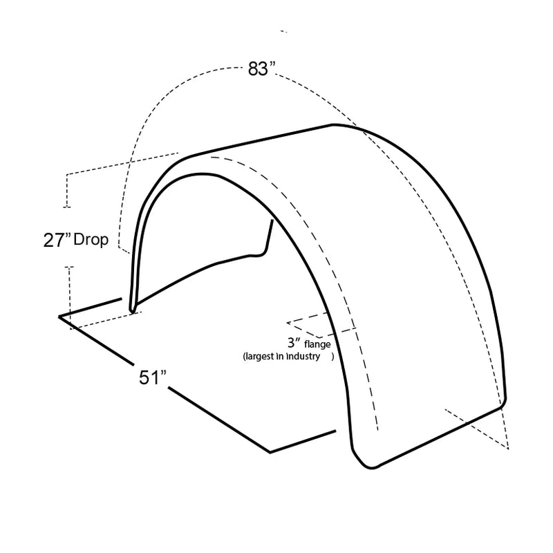 h-3706 80'' 304ss single radius fender 14 gauge (24''x25.5) pair SINGLE AXLE FENDER Black