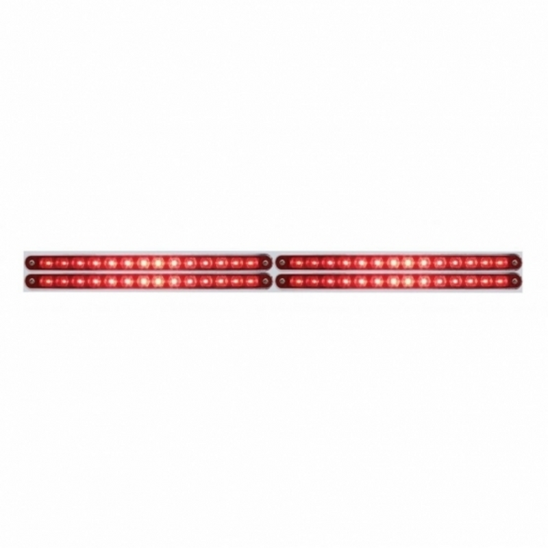 Chrome Top Mud Flap Plate With Four 14 LED 12" Light Bars - Red LED/Red Lens