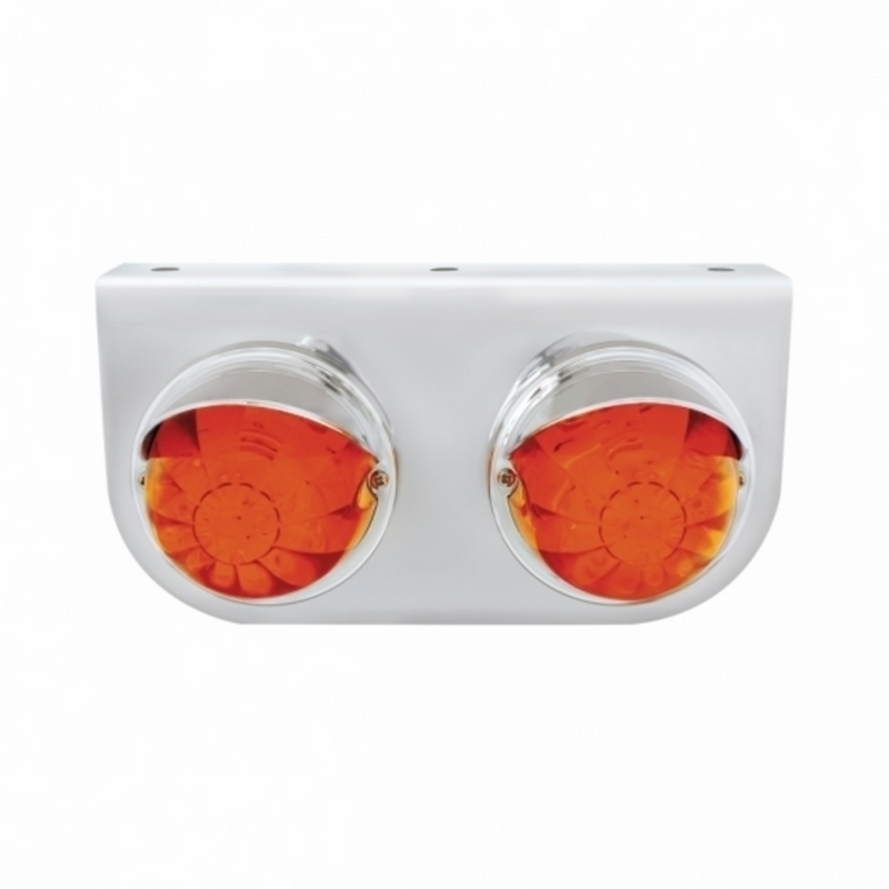 UP-37257 SS Light Bracket With 2X 17 LED Dual Function Watermelon Lights & Visors - Amber LED/Dark Amber Lens