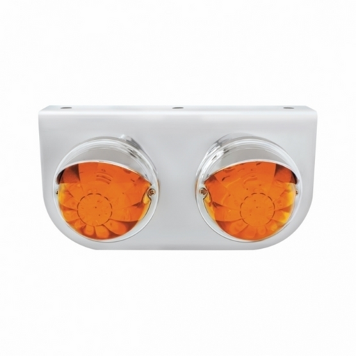 UP-37261 Stainless Light Bracket With 2X 17 LED Watermelon Lights & Visors - Amber LED/Amber Lens