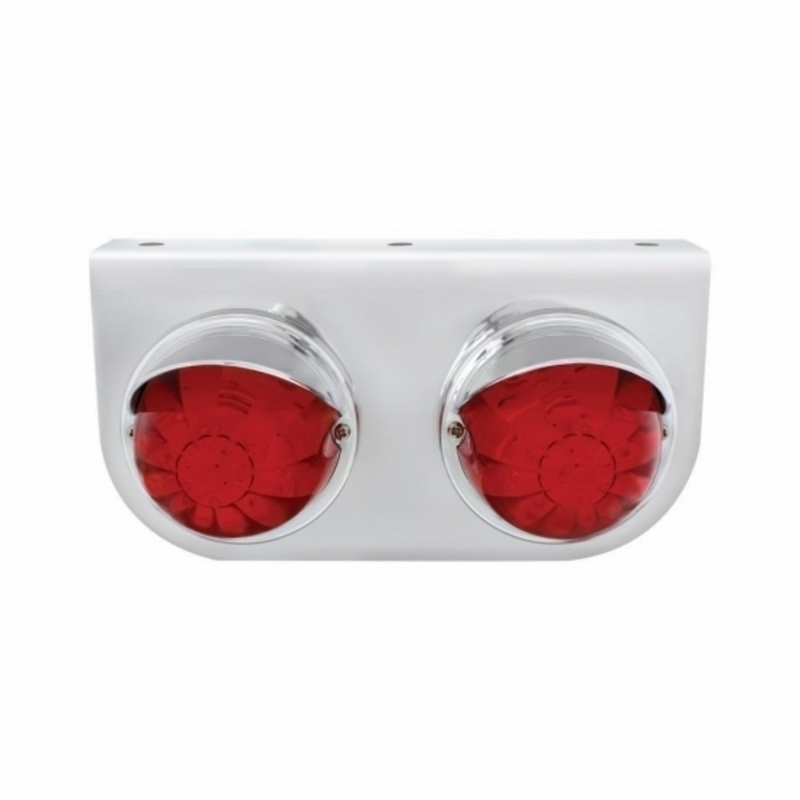 UP-37262 Stainless Light Bracket With 2X 17 LED Watermelon Lights & Visors - Red LED/Red Lens