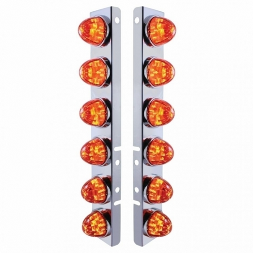 UP-37290 SS Front Air Cleaner Bracket With 12X LED Watermelon Lights & SS Bezels For Peterbilt-Amber LED/Dark Amber Lens
