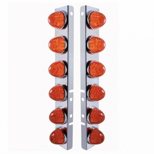 UP-37290 SS Front Air Cleaner Bracket With 12X LED Watermelon Lights & SS Bezels For Peterbilt-Amber LED/Dark Amber Lens