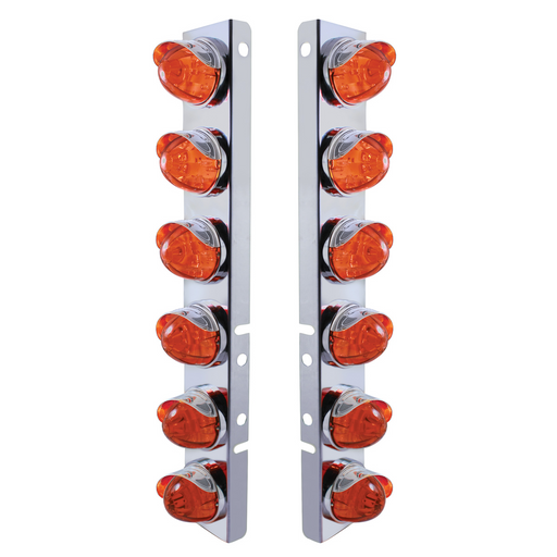 UP-37292 SS Front Air Cleaner Bracket With 12X LED Watermelon Lights & SS Visors For Peterbilt-Amber LED/Dark Amber Lens
