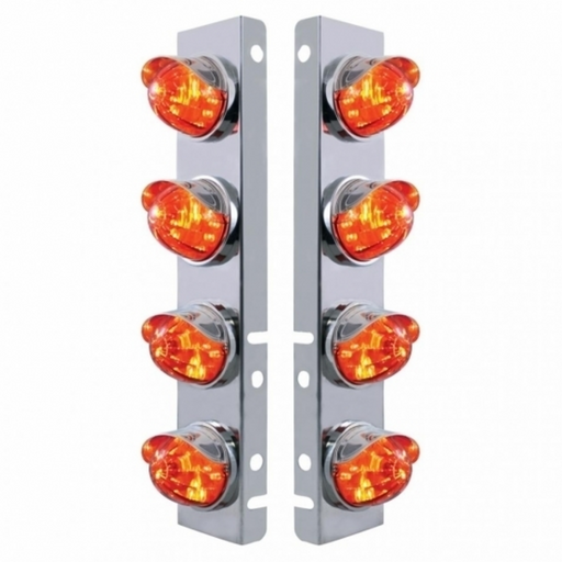 UP-37293 SS Front Air Cleaner Bracket With 8X LED Watermelon Lights & SS Visors For Peterbilt-Amber LED/Dark Amber Lens