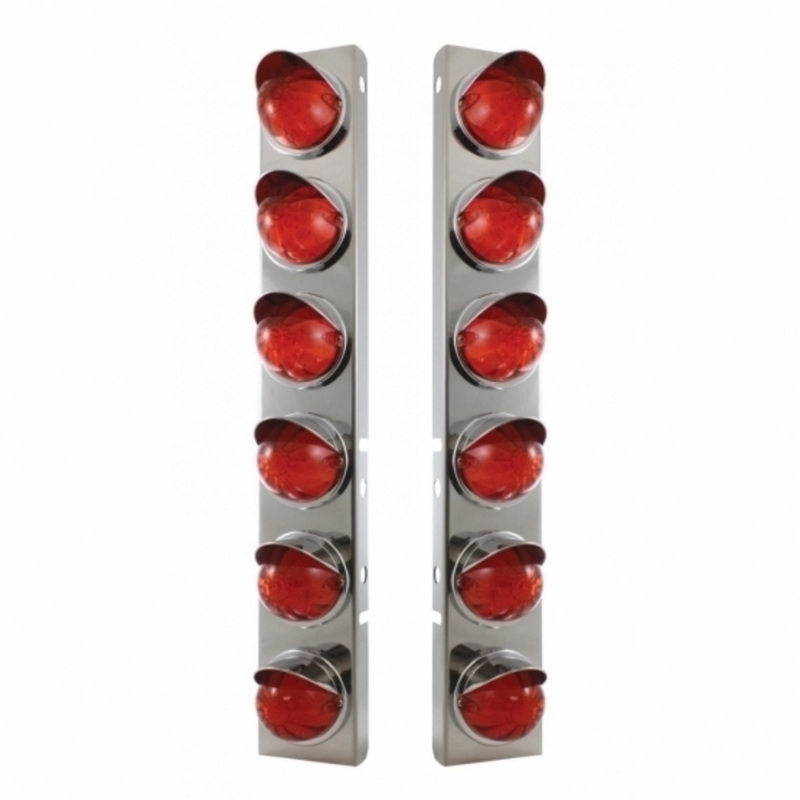 UP-37294 SS Front Air Cleaner Bracket With 12X 17 LED Watermelon Lights & Visors For Peterbilt-Amber LED/Dark Amber Lens