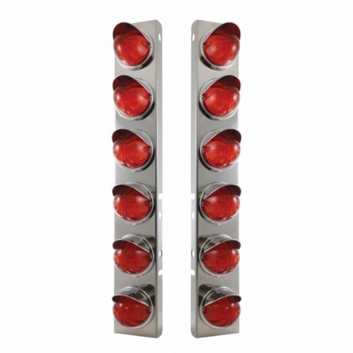 UP-37294 SS Front Air Cleaner Bracket With 12X 17 LED Watermelon Lights & Visors For Peterbilt-Amber LED/Dark Amber Lens