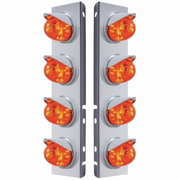 UP-37295 SS Front Air Cleaner Bracket With 8X 17 LED Watermelon Lights & Visors For Peterbilt-Amber LED/Dark Amber Lens