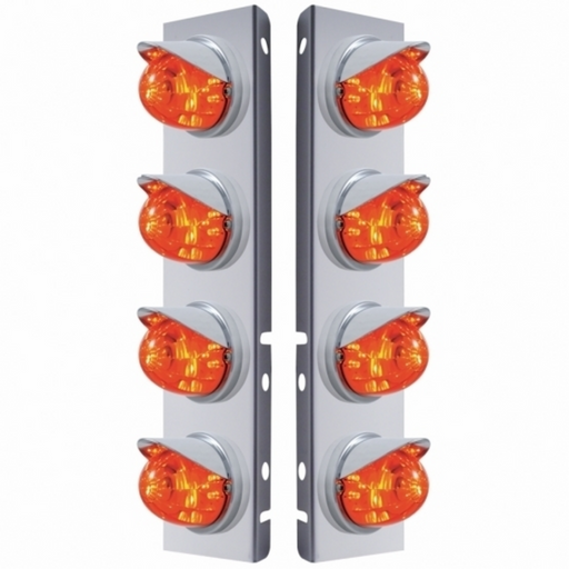 UP-37295 SS Front Air Cleaner Bracket With 8X 17 LED Watermelon Lights & Visors For Peterbilt-Amber LED/Dark Amber Lens