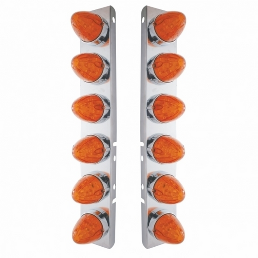 UP-37296 SS Front Air Cleaner Bracket With 12X 19 LED Watermelon Lights & Bezels For Peterbilt-Amber LED/Dark Amber Lens
