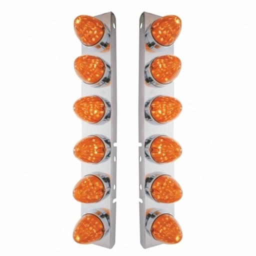 UP-37296 SS Front Air Cleaner Bracket With 12X 19 LED Watermelon Lights & Bezels For Peterbilt-Amber LED/Dark Amber Lens