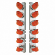 UP-37298 SS Front Air Cleaner Bracket With 12X 19 LED Watermelon Lights & Visors For Peterbilt-Amber LED/Dark Amber Lens