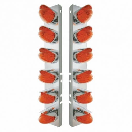 UP-37298 SS Front Air Cleaner Bracket With 12X 19 LED Watermelon Lights & Visors For Peterbilt-Amber LED/Dark Amber Lens
