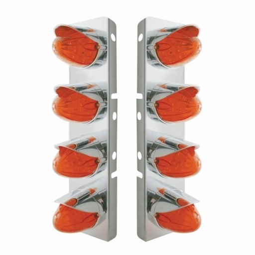 UP-37299 SS Front Air Cleaner Bracket With 8X 19 LED Watermelon Lights & Visors For Peterbilt-Amber LED/Dark Lens