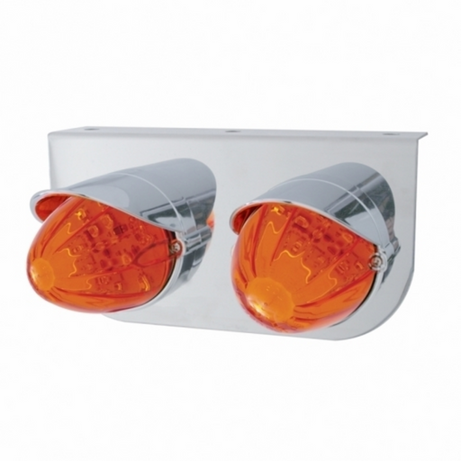 UP-37304 Stainless Light Bracket With 2X 19 LED Watermelon Lights & Visors - Amber LED/Dark Amber Lens