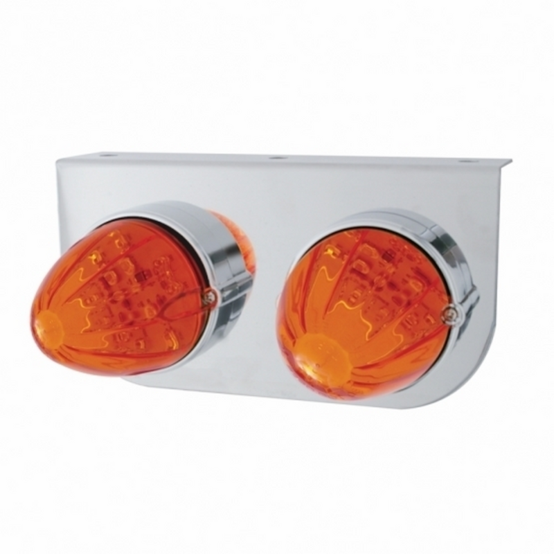 Soporte de luz de acero inoxidable con 2 luces LED de 19 estilo bala Grakon 1000 - LED ámbar/lente ámbar oscuro