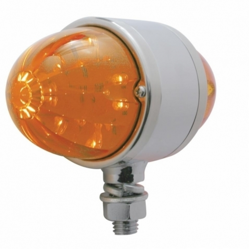Luz de doble cara tipo sandía con 17 LED y carcasa cromada - LED ámbar/lente ámbar oscuro