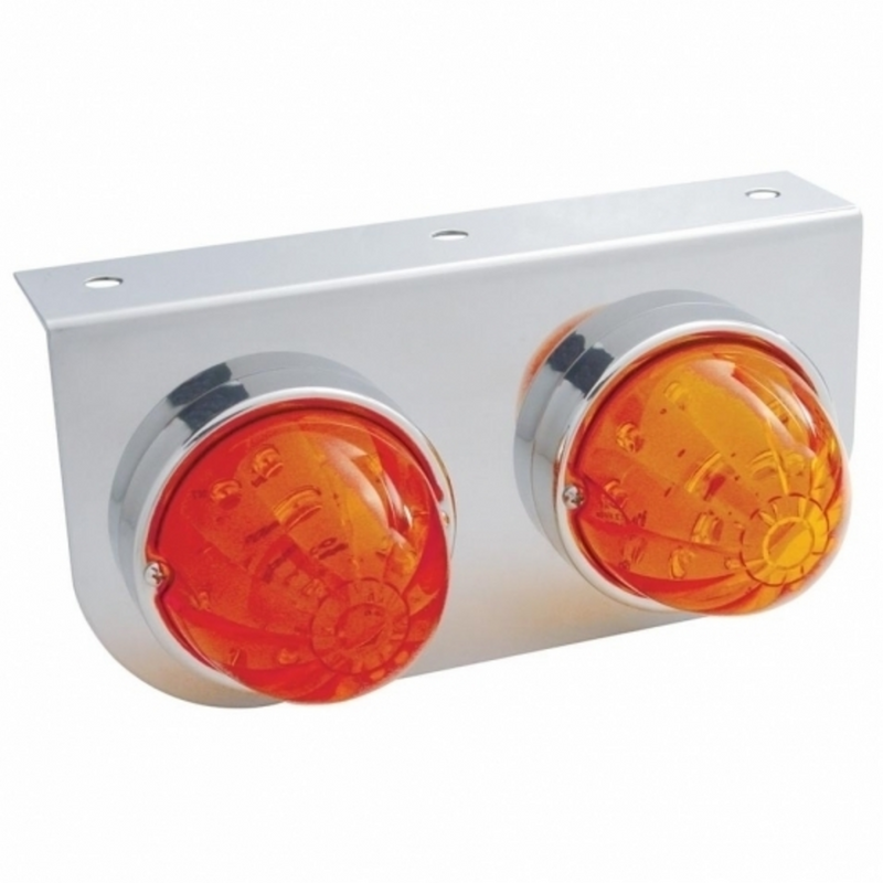 UP-37313 Stainless Light Bracket With 2X 17 LED Watermelon Lights - Amber LED/Dark Amber Lens