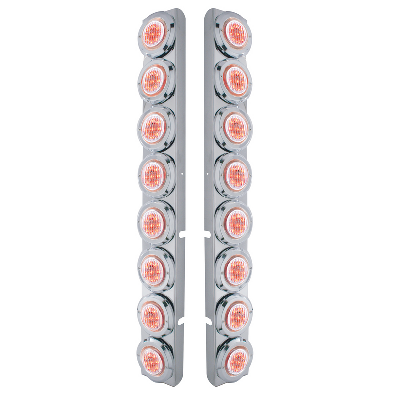 Soporte de filtro de aire trasero SS con luces y biseles 16X 9 LED de 2" para Peterbilt-LED rojo/lente transparente
