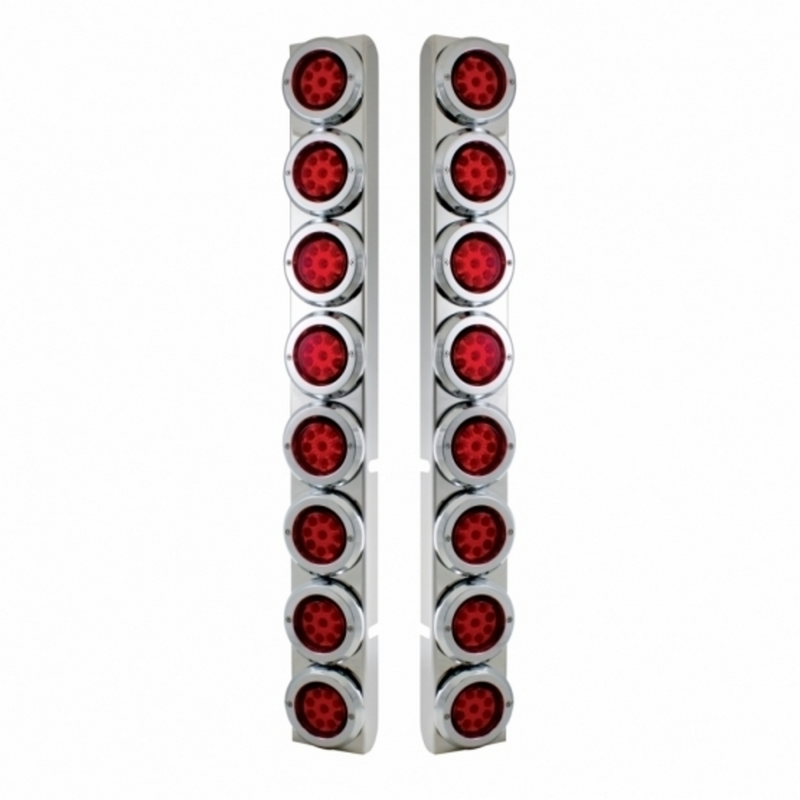 SS Rear Air Cleaner Bracket With 16X 9 LED 2" Reflector Lights & Bezels For Peterbilt-Red LED & Lens