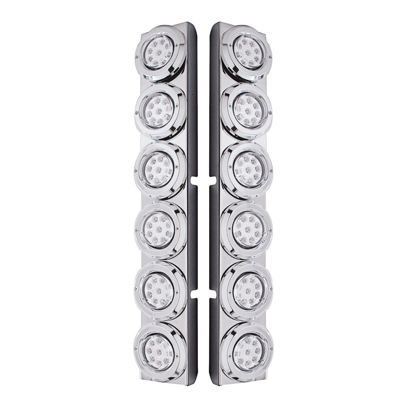 SS Rear Air Cleaner Bracket With 12X 9 LED 2" Reflector Lights & Bezels For Peterbilt-Red LED/Clear Lens