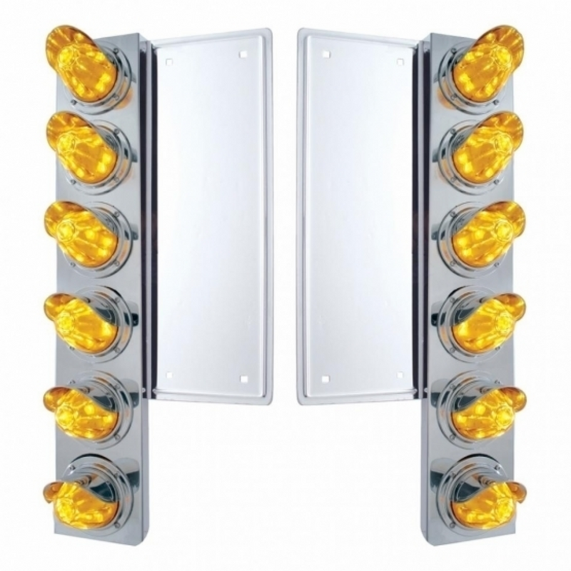 UP-37354 FL SS Front Air Cleaner Bracket With 12X 11 LED Watermelon Lights & Visors -Amber LED & Lens
