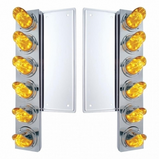 UP-37354 FL SS Front Air Cleaner Bracket With 12X 11 LED Watermelon Lights & Visors -Amber LED & Lens