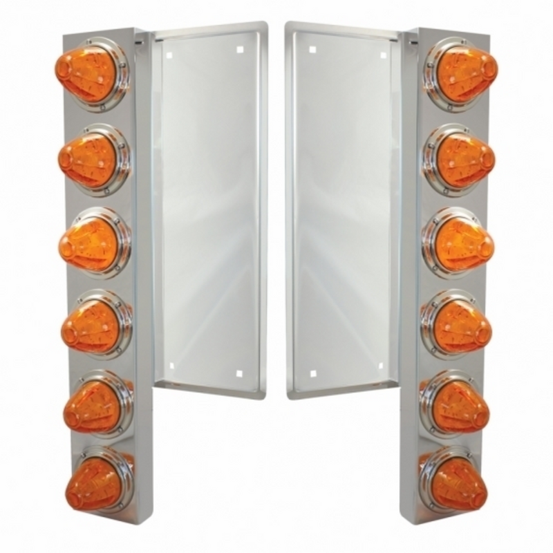 UP-37355 FL SS Front Air Cleaner Bracket With 12X 11 LED Watermelon Lights & Bezels -Amber LED & Lens