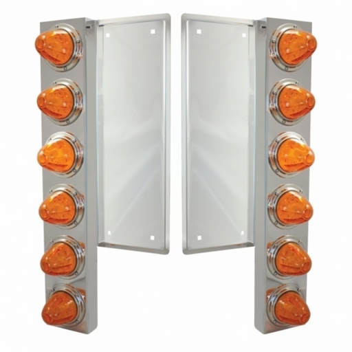 UP-37355 FL SS Front Air Cleaner Bracket With 12X 11 LED Watermelon Lights & Bezels -Amber LED & Lens