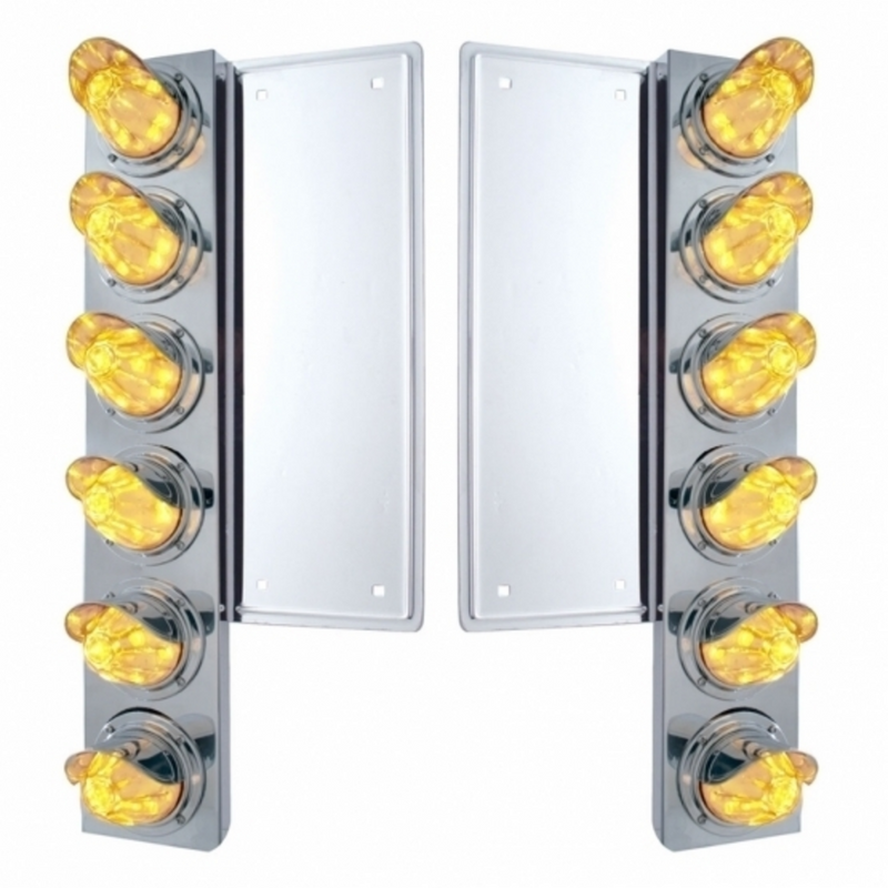 UP-37356 FL SS Front Air Cleaner Bracket With 12X 11 LED Watermelon Lights & Visors -Amber LED/Clear Lens