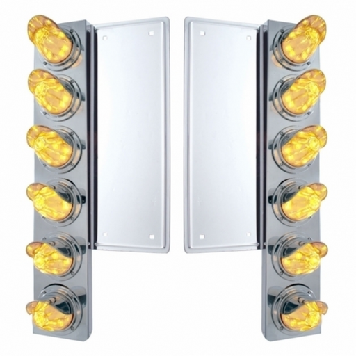 UP-37356 FL SS Front Air Cleaner Bracket With 12X 11 LED Watermelon Lights & Visors -Amber LED/Clear Lens