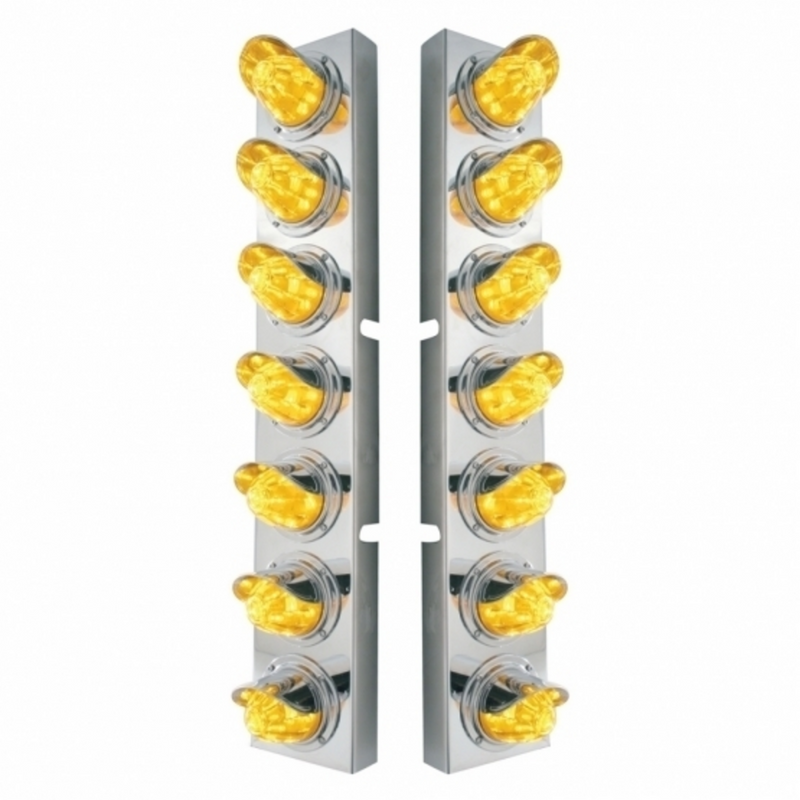 UP-37366 SS Front Air Cleaner Brkt With 14X 11 Amber LED Watermelon Light & Visor Bezel For KW Trucks-Amber Lens