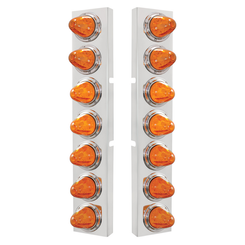 UP-37367 SS Front Air Cleaner Bracket With 14X 11 Amber LED Watermelon Lights & Bezel For KW Trucks -Amber Lens