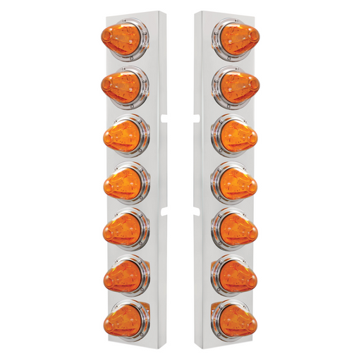 UP-37367 SS Front Air Cleaner Bracket With 14X 11 Amber LED Watermelon Lights & Bezel For KW Trucks -Amber Lens