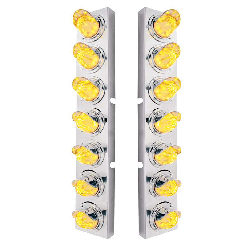 UP-37368 SS Front Air Cleaner Brkt With 14X 11 Amber LED Watermelon Light & Visor Bezel For KW Trucks-Clear Lens