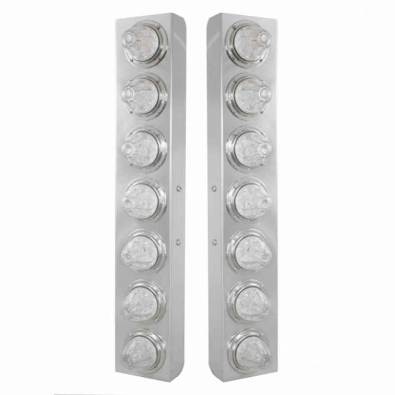 UP-37369 SS Front Air Cleaner Bracket With 14X 11 Amber LED Watermelon Lights & Bezel For KW Trucks -Clear Lens
