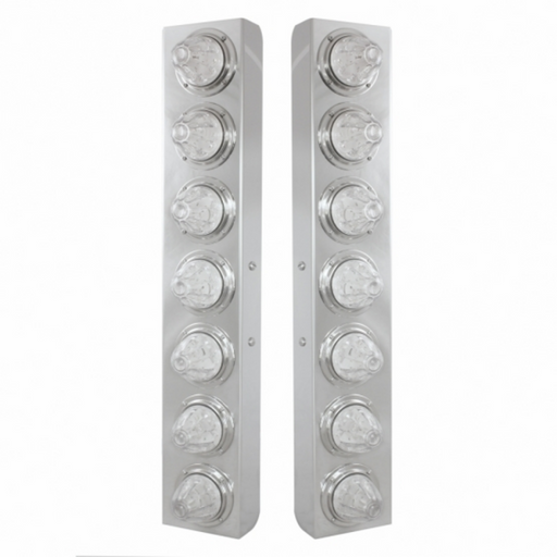 UP-37369 SS Front Air Cleaner Bracket With 14X 11 Amber LED Watermelon Lights & Bezel For KW Trucks -Clear Lens
