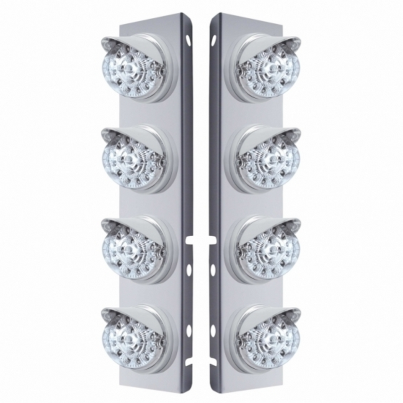 SS Front Air Cleaner Bracket With 8X 17 LED Reflector Lights & Visors For Peterbilt-Amber LED/Clear Lens
