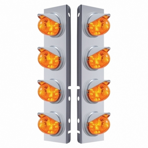 UP-37378 SS Front Air Cleaner Bracket With 8X 17 LED Watermelon Lights & Visors For Peterbilt-Amber LED & Lens