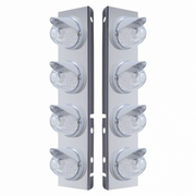 UP-37379 SS Front Air Cleaner Bracket With 8X 17 LED Watermelon Lights & Visors For Peterbilt-Amber LED/Clear Lens