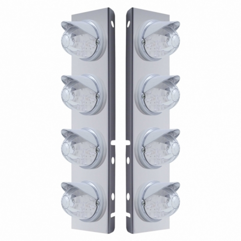 UP-37379 SS Front Air Cleaner Bracket With 8X 17 LED Watermelon Lights & Visors For Peterbilt-Amber LED/Clear Lens