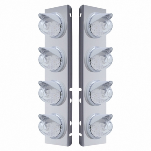 UP-37379 SS Front Air Cleaner Bracket With 8X 17 LED Watermelon Lights & Visors For Peterbilt-Amber LED/Clear Lens
