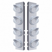 UP-37381 SS Front Air Cleaner Bracket With 8X 17 Amber LED Dual Func. Watermelon Lights & Visors For Peterbilt-Clear Lens