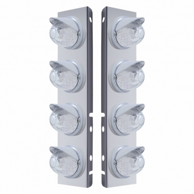UP-37381 SS Front Air Cleaner Bracket With 8X 17 Amber LED Dual Func. Watermelon Lights & Visors For Peterbilt-Clear Lens