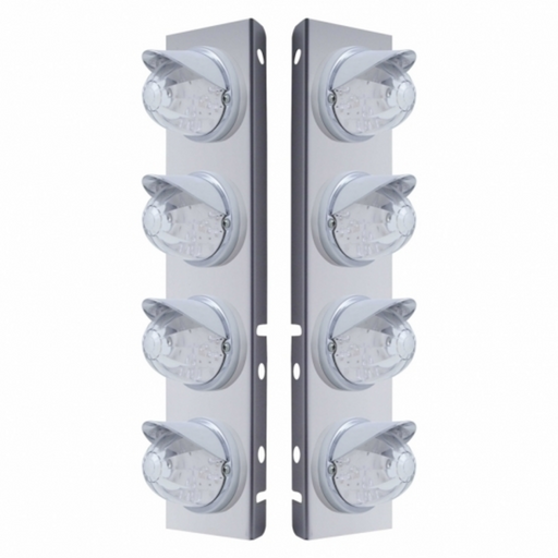 UP-37381 SS Front Air Cleaner Bracket With 8X 17 Amber LED Dual Func. Watermelon Lights & Visors For Peterbilt-Clear Lens
