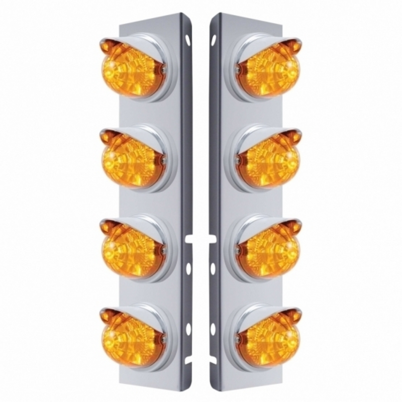 UP-37382 SS Front Air Cleaner Bracket With 8X 17 LED Reflector Watermelon Lights & Visors For Peterbilt-Amber LED & Lens