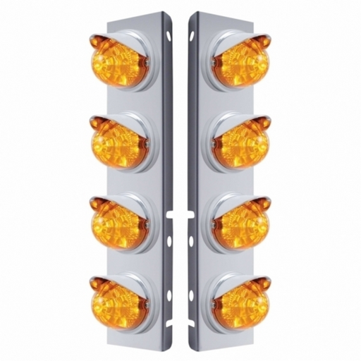 UP-37382 SS Front Air Cleaner Bracket With 8X 17 LED Reflector Watermelon Lights & Visors For Peterbilt-Amber LED & Lens
