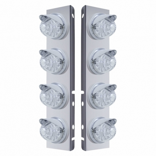 UP-37383 SS Front Air Cleaner Bracket With 8X 17 LED Reflector Watermelon Lights & Visors For Peterbilt-Amber LED/Clear Lens