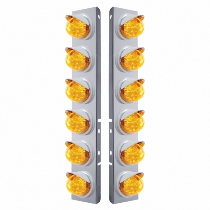 SS Front Air Cleaner Bracket With 12X 17 Amber LED Dual Function Reflector Lights & Visors For Peterbilt -Ambe